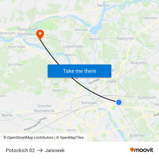 Potockich to Janowek map