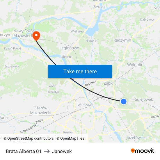 Brata Alberta to Janowek map