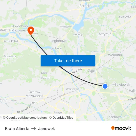 Brata Alberta to Janowek map