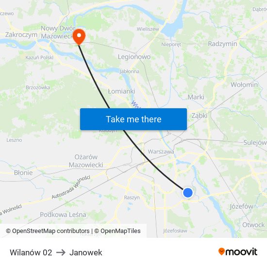 Wilanów to Janowek map