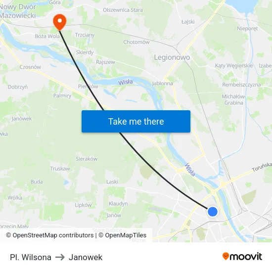 Pl. Wilsona to Janowek map