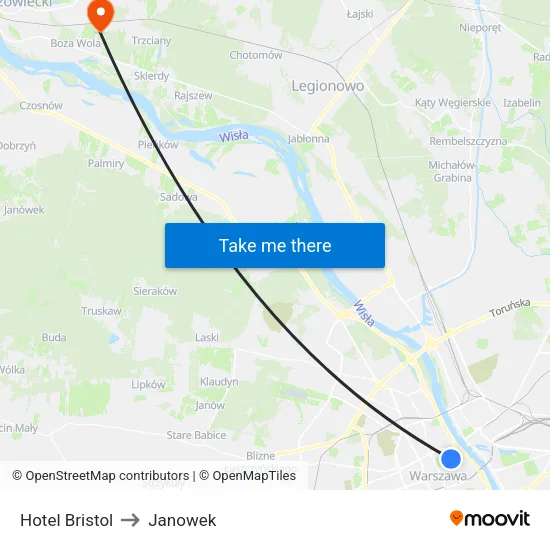 Hotel Bristol to Janowek map