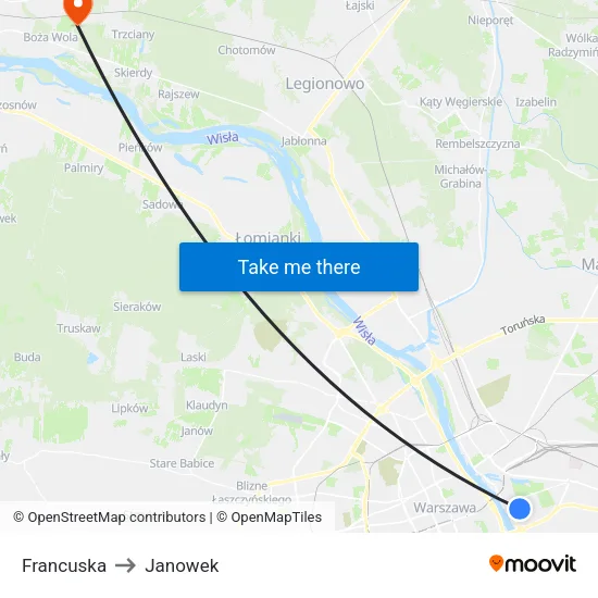 Francuska to Janowek map