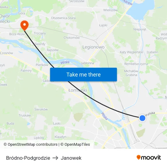 Bródno - Podgrodzie to Janowek map