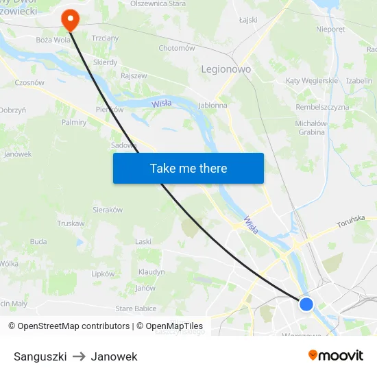 Sanguszki to Janowek map