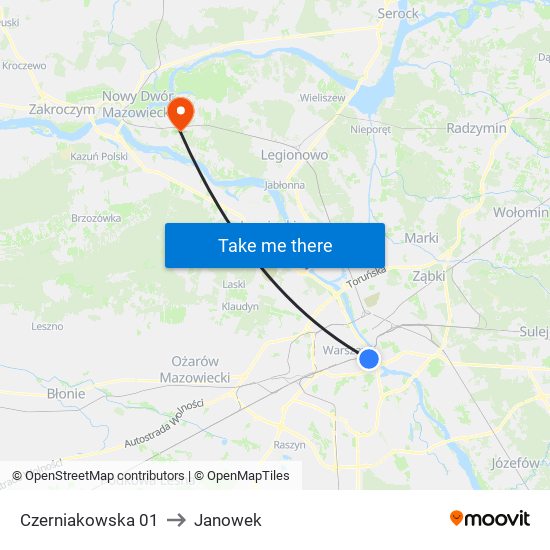 Czerniakowska 01 to Janowek map