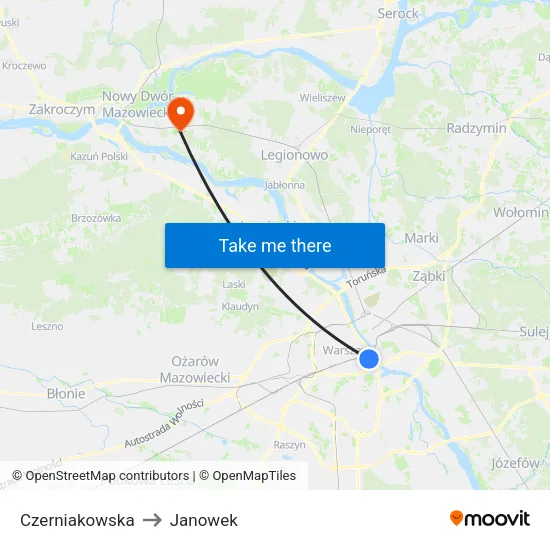 Czerniakowska to Janowek map