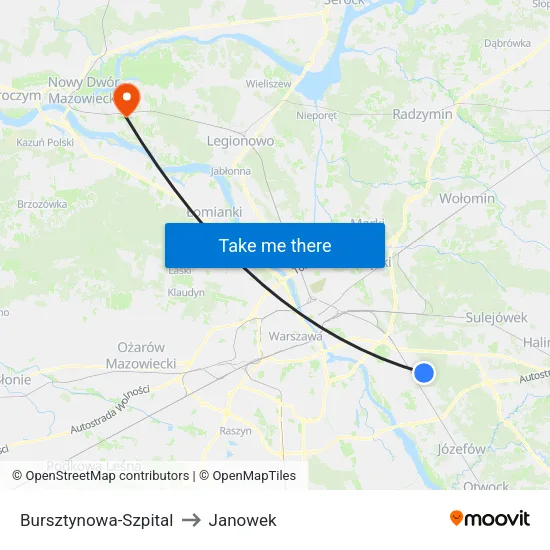 Bursztynowa - Szpital to Janowek map