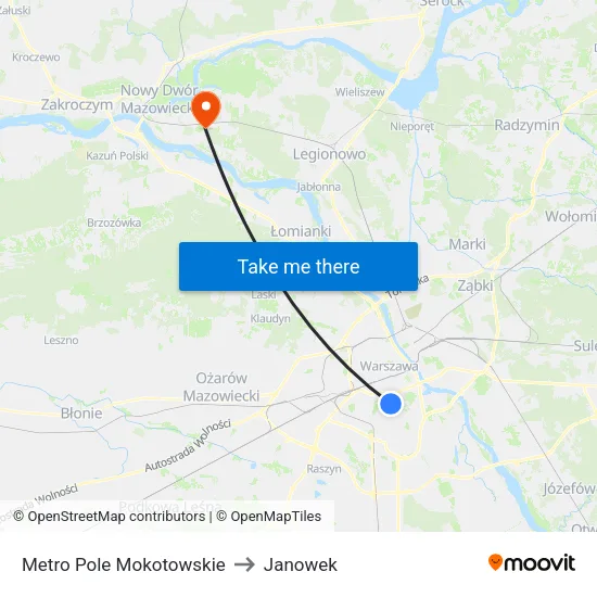 Metro Pole Mokotowskie to Janowek map