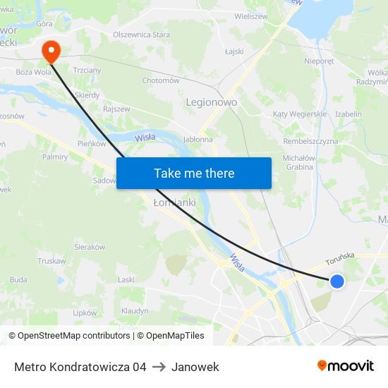 Metro Kondratowicza to Janowek map