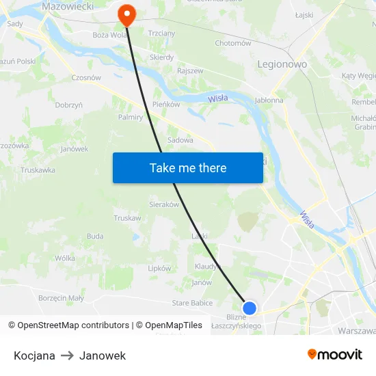 Kocjana to Janowek map