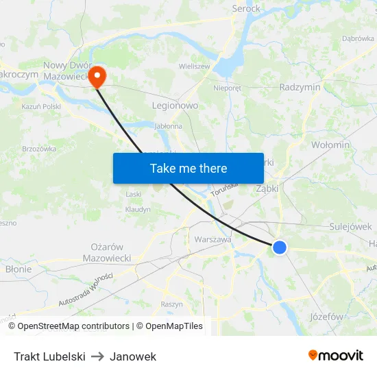 Trakt Lubelski to Janowek map