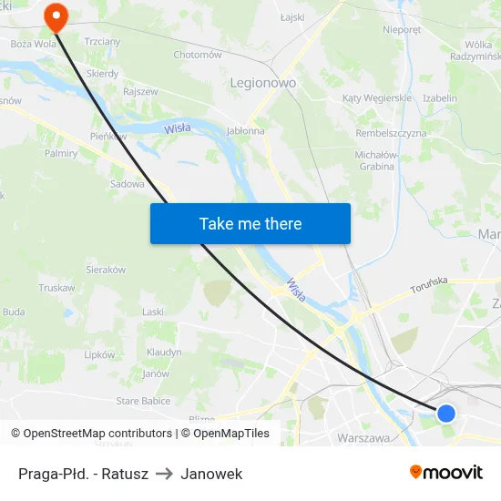 Praga-Płd. - Ratusz to Janowek map