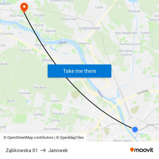 Ząbkowska to Janowek map