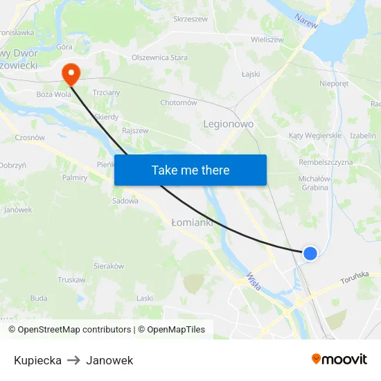 Kupiecka to Janowek map