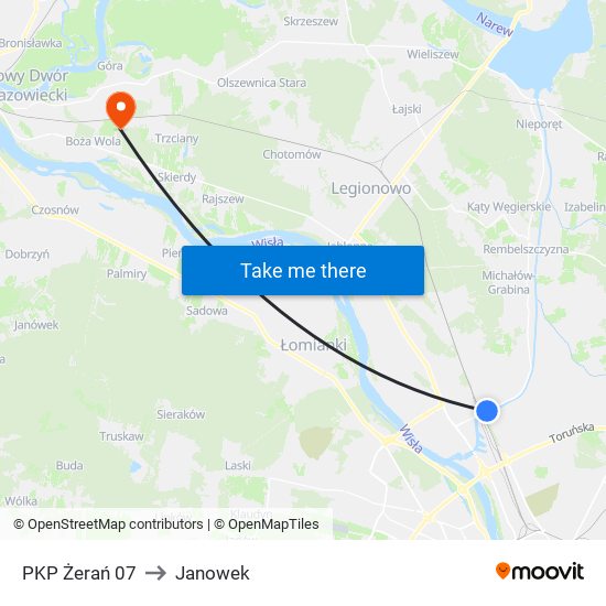 PKP Żerań to Janowek map