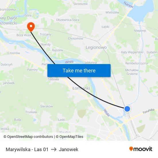 Marywilska - Las 01 to Janowek map