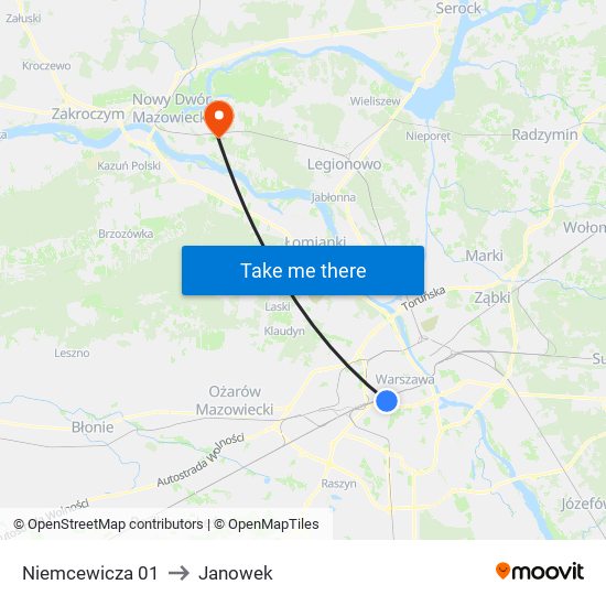 Niemcewicza to Janowek map