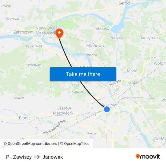 Pl. Zawiszy to Janowek map