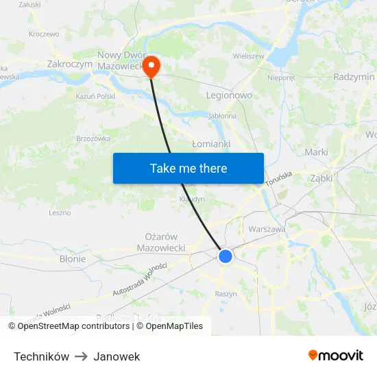 Techników to Janowek map