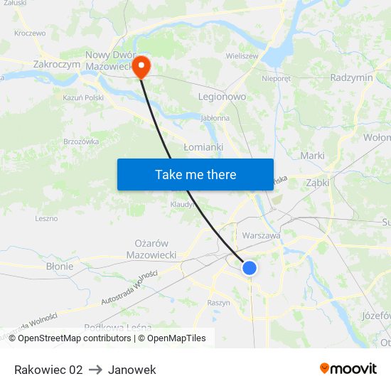 Rakowiec to Janowek map