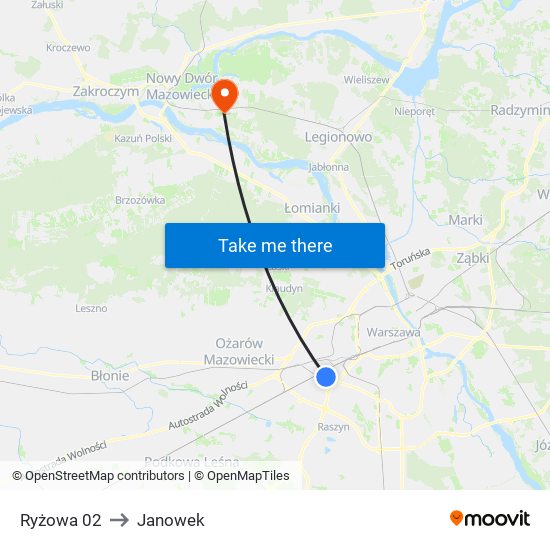 Ryżowa to Janowek map