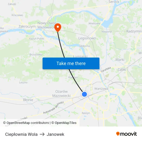 Ciepłownia Wola to Janowek map