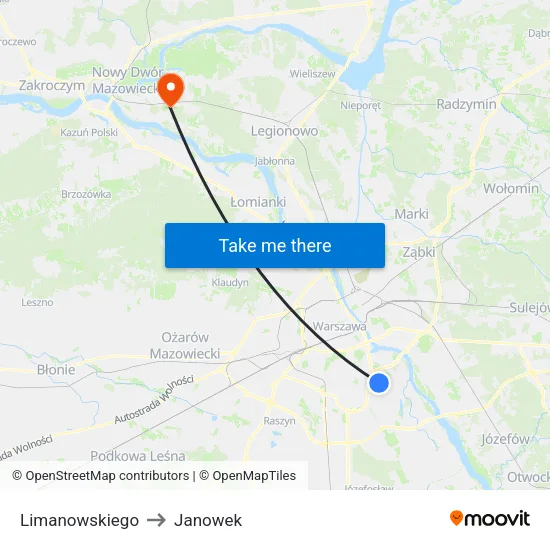 Limanowskiego to Janowek map