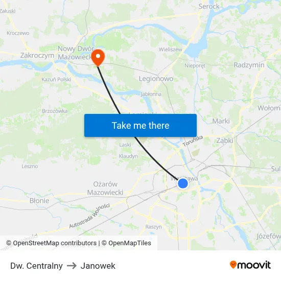 Dw. Centralny to Janowek map