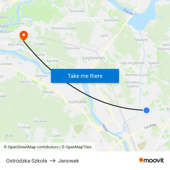 Ostródzka - Szkoła to Janowek map