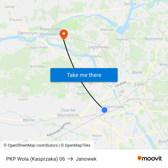 PKP Wola (Kasprzaka) to Janowek map