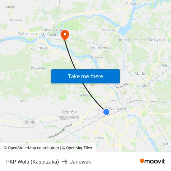 PKP Wola (Kasprzaka) to Janowek map