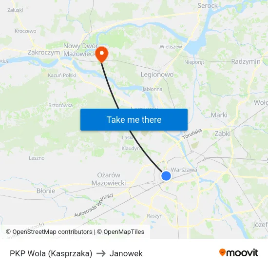 PKP Wola (Kasprzaka) to Janowek map
