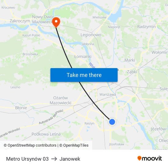 Metro Ursynów 03 to Janowek map