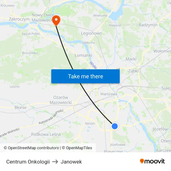 Centrum Onkologii to Janowek map