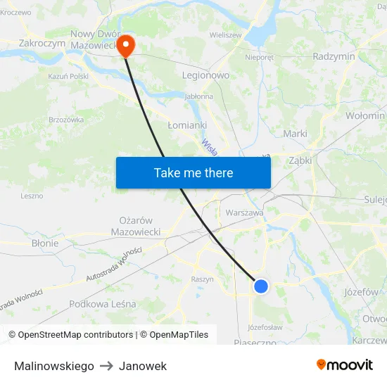Malinowskiego to Janowek map