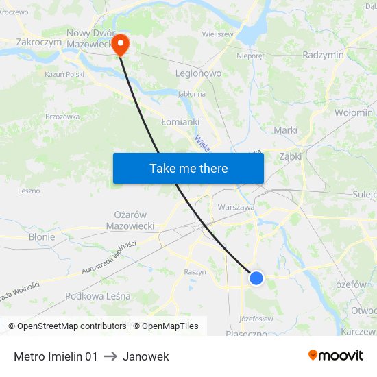 Metro Imielin to Janowek map