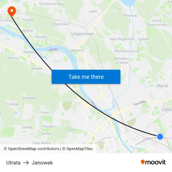 Utrata to Janowek map