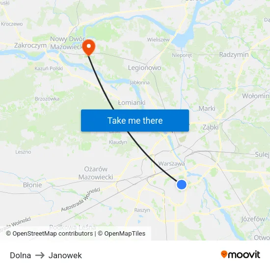 Dolna to Janowek map