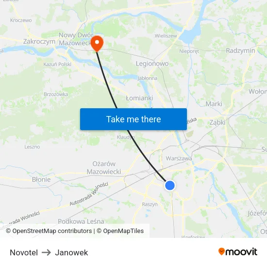Novotel to Janowek map
