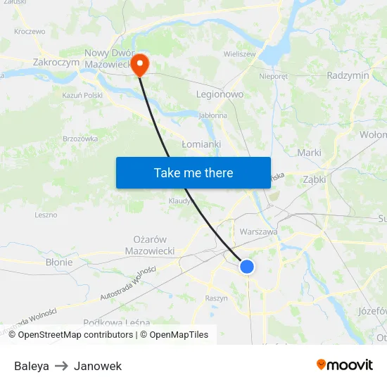 Baleya to Janowek map