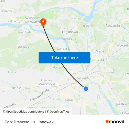 Park Dreszera to Janowek map