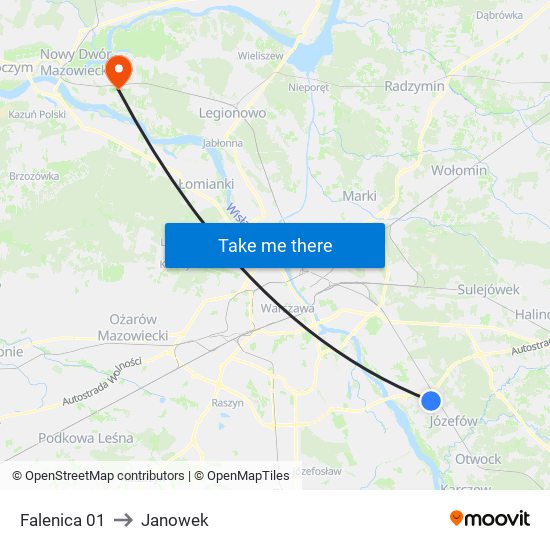 Falenica 01 to Janowek map