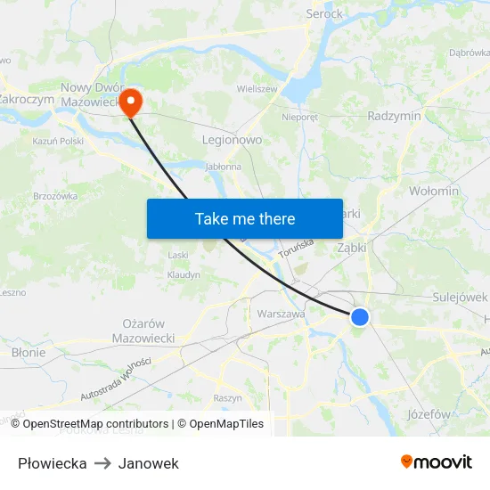 Płowiecka to Janowek map