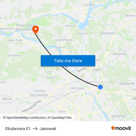 Okularowa to Janowek map