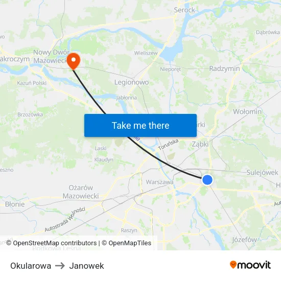 Okularowa to Janowek map