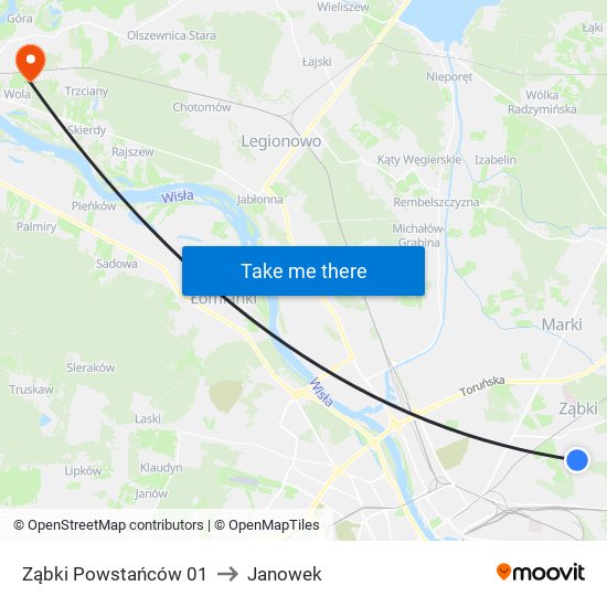 Ząbki Powstańców to Janowek map