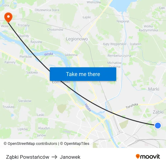 Ząbki Powstańców to Janowek map
