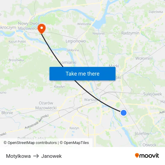 Motylkowa to Janowek map