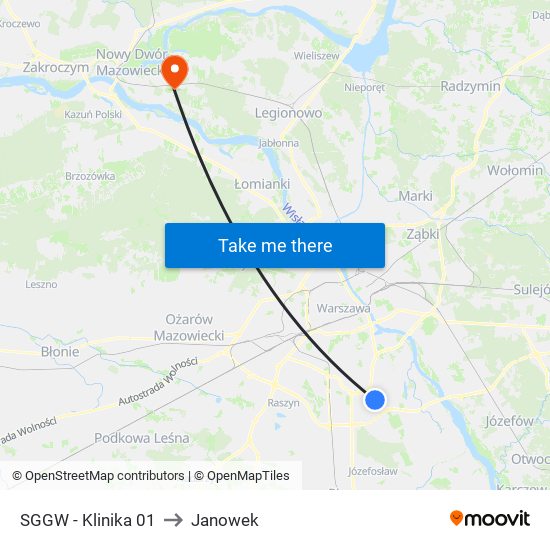 Sggw-Klinika to Janowek map